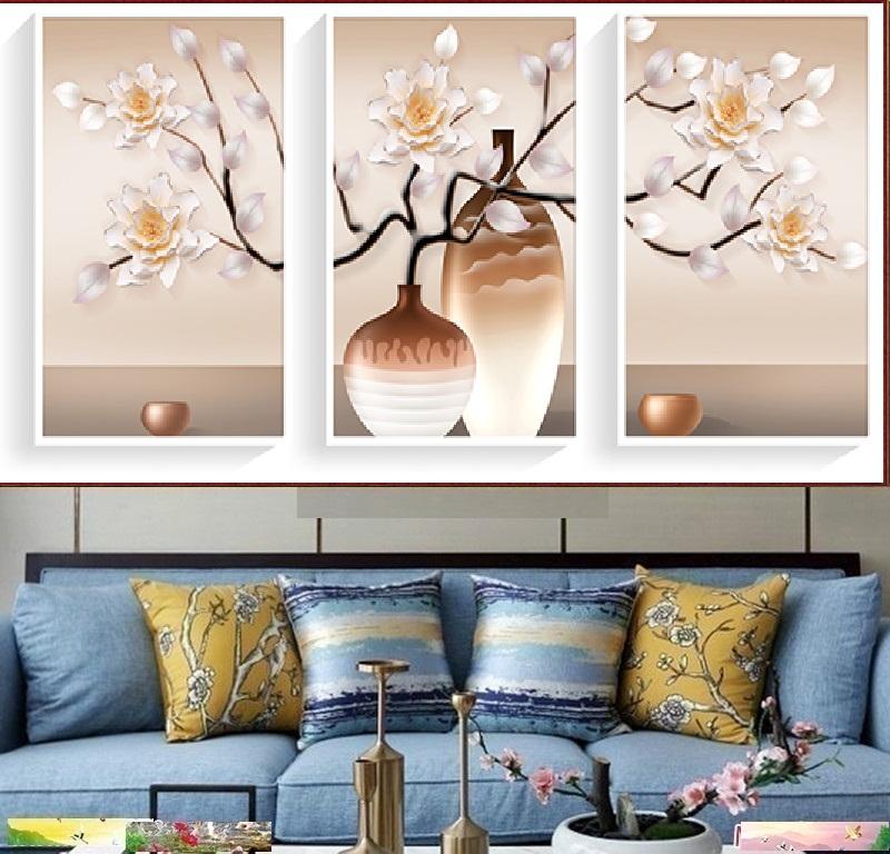 Tranh đính đá mẫu mới Bình hoa nghệ thuật-KT: 146x70 Giá rẻ