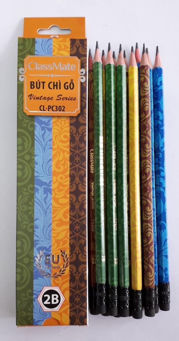 Combo 12 Bút chì gỗ cao cấp ClassMate 2B có gôm CL-PC302