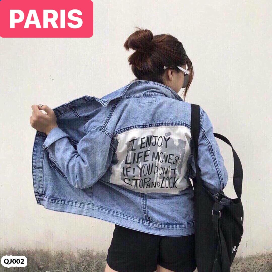 ÁO KHOÁC JEAN NỮ CHẤT BÒ THU ĐÔNG CHỮ ENJOY HOT TREND SAU LƯNG PR- PARIS FASHION