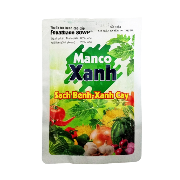 Thuốc trừ bệnh MANCO XANH với hoạt chất Mancozeb trừ bệnh thán thư, vàng lá, thối nhũn 100g (hoạt chất mancozeb, bột màu xanh)