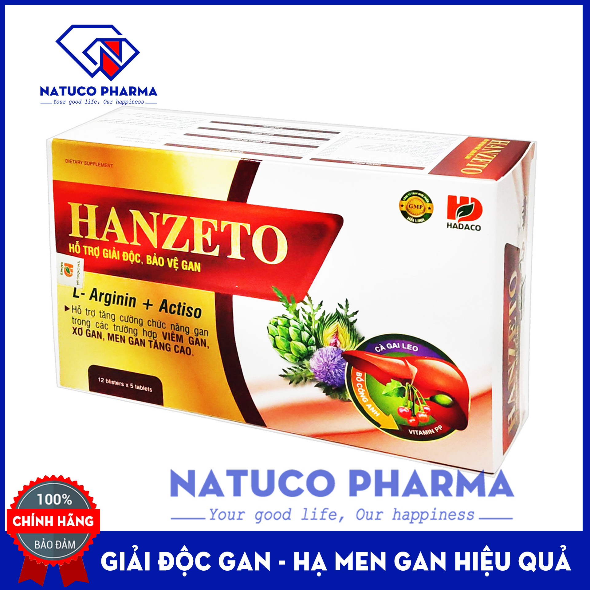 Viên uống bổ gan HANZETO - giúp thải độc gan, thanh nhiệt, hạ men gan, tăng cường chức năng gan hiệu quả Thành phần 100% thảo dược  - Hộp 60 viên chuẩn GMP