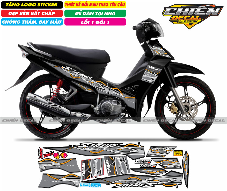 Tem rời xe sirius RC 110cc - 50cc mẫu tem lửa chế - nhiều màu lựa chọn (tem 3 lớp cao cấp)