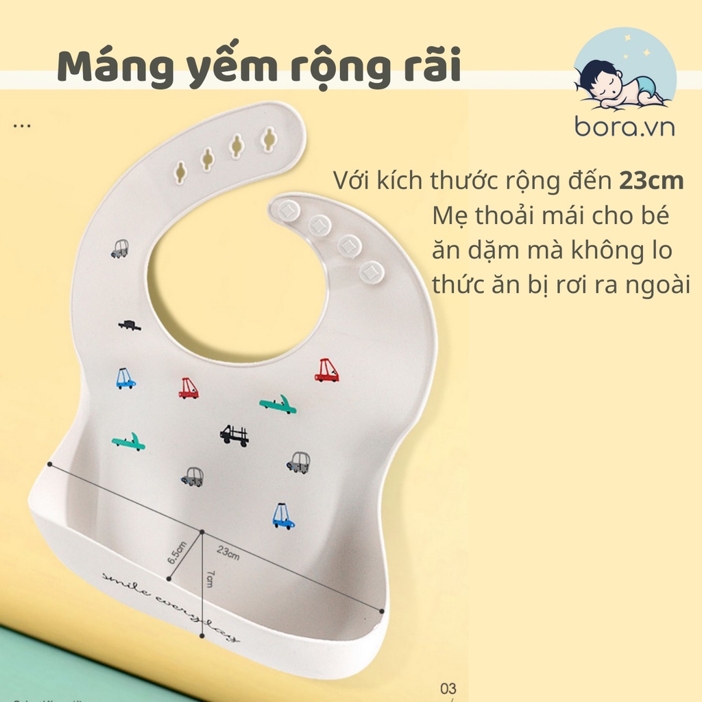 Yếm silicon cho bé ăn dặm, có máng hứng thức ăn