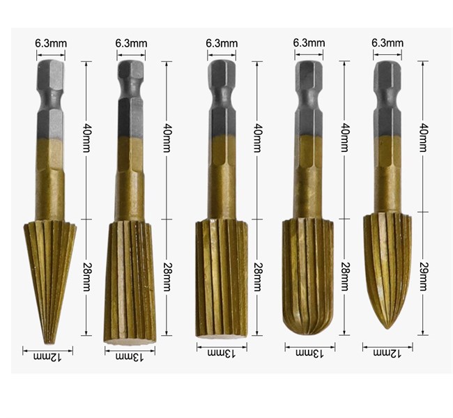[HCM]Bộ 5 Đầu Mài Khắc Làm Lũa Gỗ Bằng Thép Carbon Cao Cấp