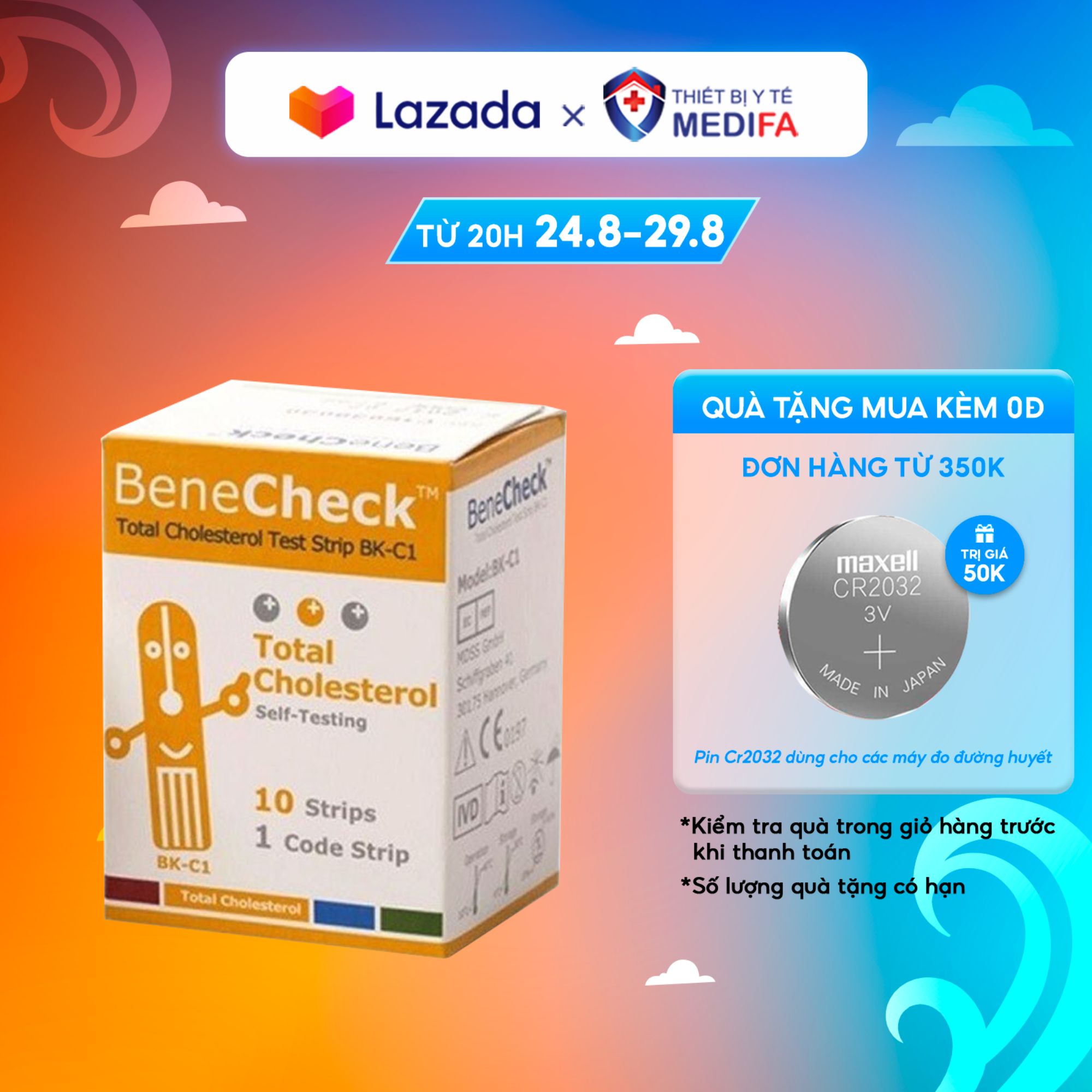 Que Thử Mỡ Máu Cholesterol Benecheck Plus Hộp 10 Que - Hàng Chính hãng Đài Loan