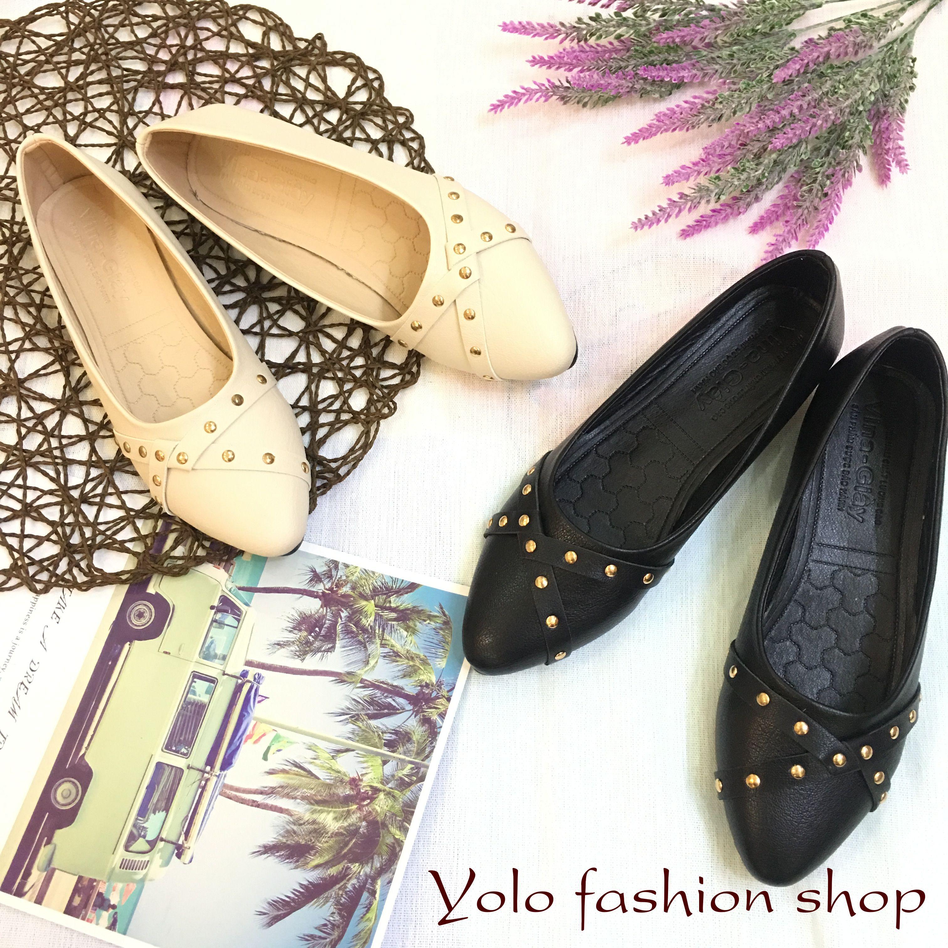 [Hoàn tiền 15%][Hình thật] CT1 Giày búp bê nữ đế bằng mũi nhọn hàng VNXK đính đinh siêu bền, êm chân