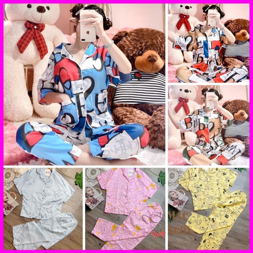 ĐỒ BỘ NỮ TAY DƠI HÌNH LẬP THỂ-BÒ SỮA -VẢI MÁT-ĐỒ BỘ PYJAMA LỤA SATIN BIGSIZE