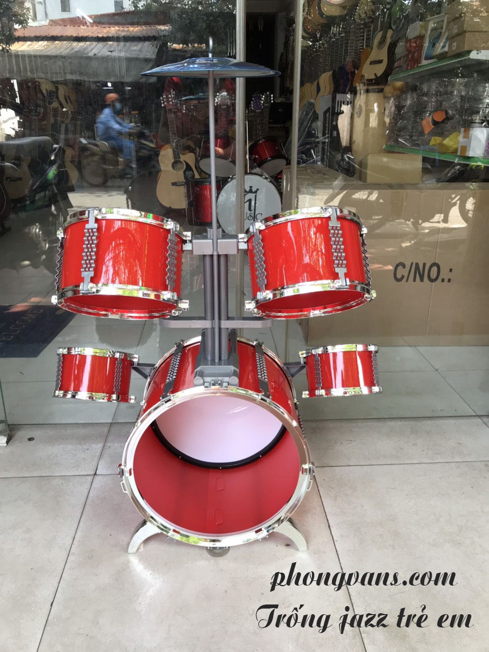 Bộ trống Jazz Drum 5 trống cho bé màu đỏ (tặng kèm ghế)