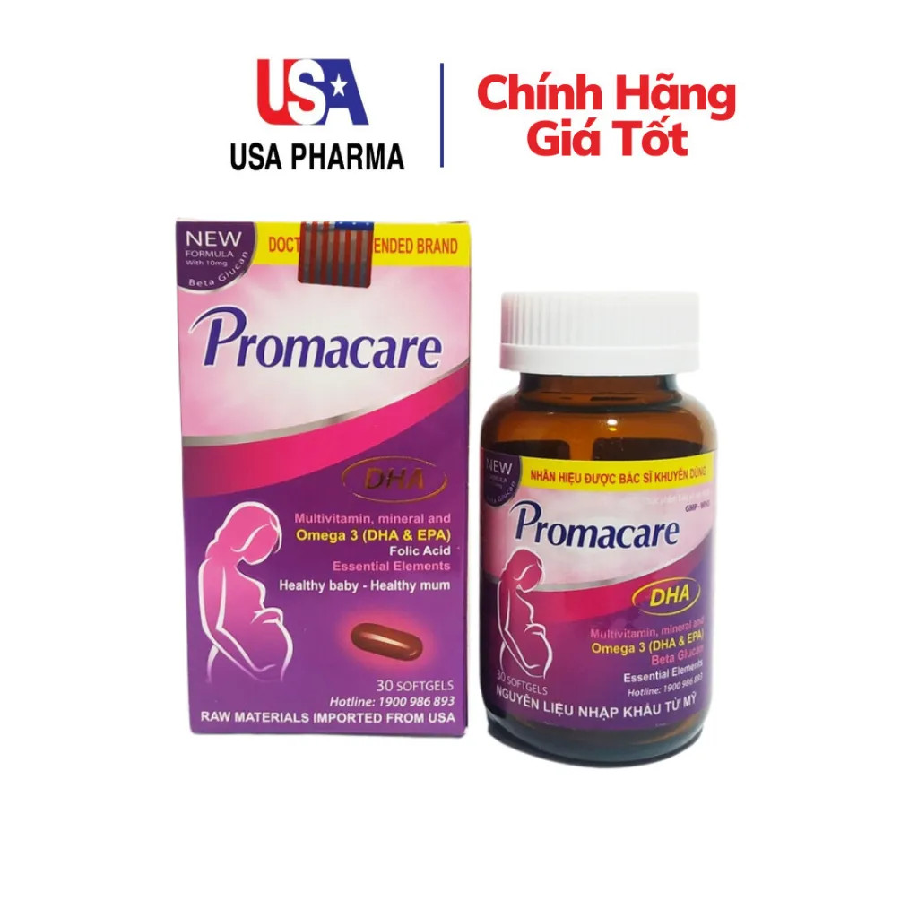 PROMACARE DHA - Bổ sung vitamin và dưỡng chất cho phụ nữ mang thai và cho con bú - giúpcho mẹ khỏe , bé thông minh - Hộp 30 viên
