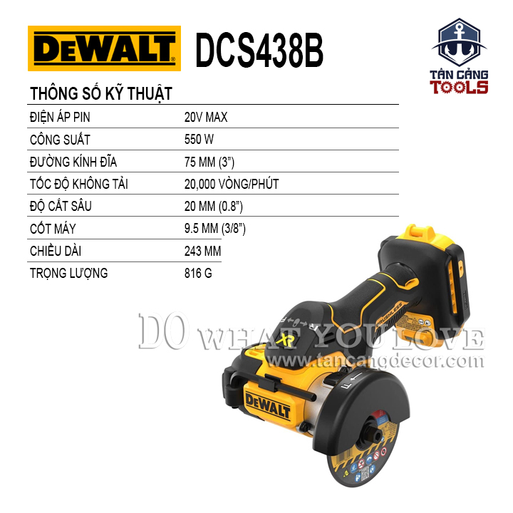 Máy Cưa Đĩa 76mm Dùng Pin 20V Dewalt DCS438B ( Thân Máy )