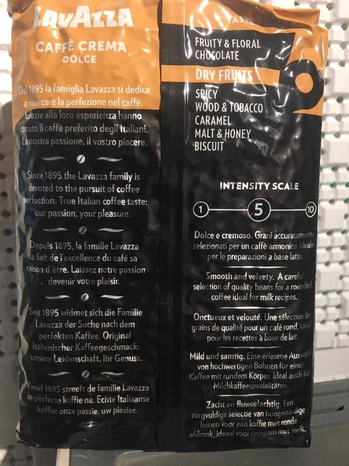 Cà phê hạt đã rang Lavazza Caffe Crema Dolce – Italia Gói 1000g