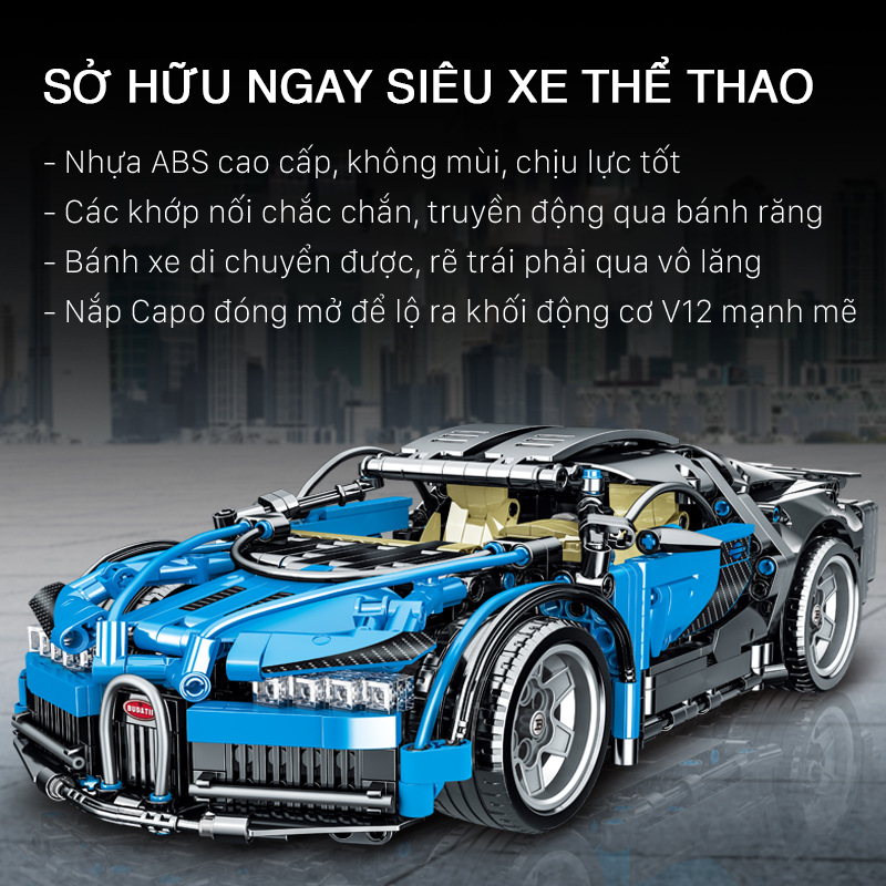 Đồ chơi lắp ráp xe đua Bugatti Chiron 1299 chi tiết mô hình xe đua