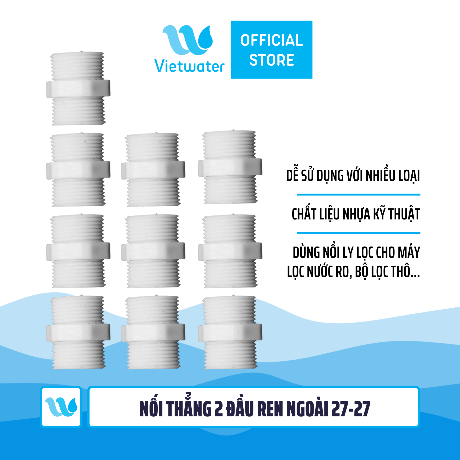 Nối thẳng 2 đầu ren ngoài 27-27 dùng trong máy lọc nước