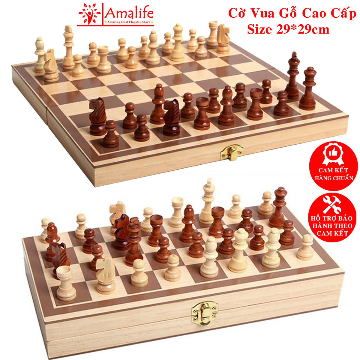 Bộ cờ vua bằng gỗ tự nhiên cao cấp có loại gắn nam châm hãng amalife - bàn cờ vua gỗ có thể gập gọn thành hộp đựng tiện dụng