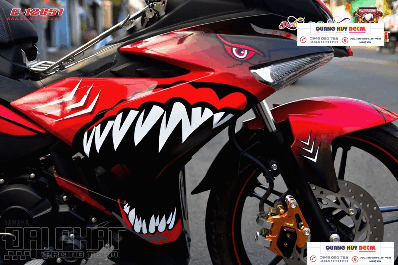 Tem Trùm Exciter 150 Cá Mập Đỏ Đen độ đẹp  - Tem xe máy Exciter 150 thiết kế theo yêu cầu - tem trùm xe máy Exciter 150 Cá Mập đẹp rẻ chất