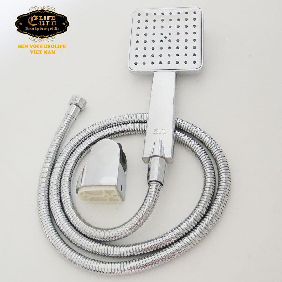 Bộ tay dây sen vuông 1 chế độ phun nước Eurolife EL-111SH (Trắng bạc)