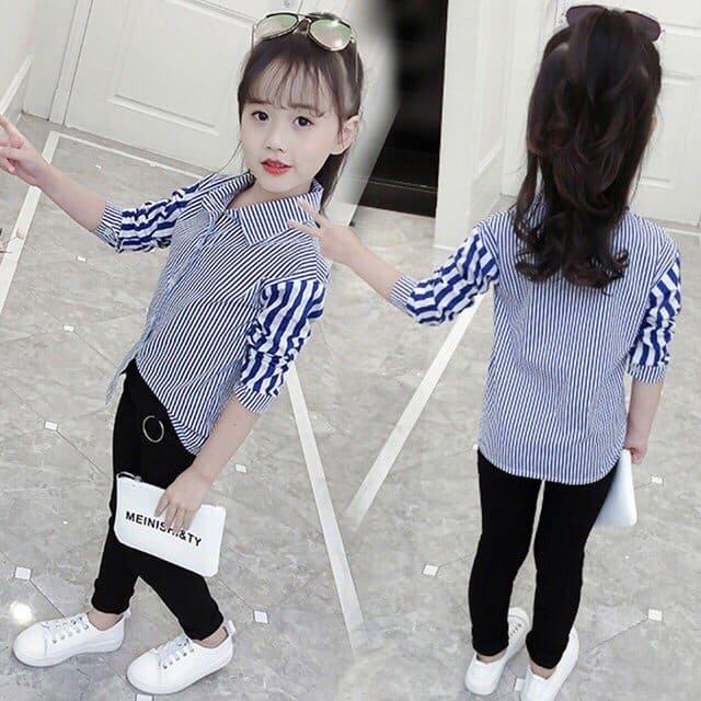 áo sơ mi kẻ dài tay bé gái