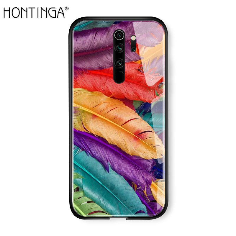 Hontinga For Xiaomi Redmi Note 8 Pro Aurora Galaxy Space Sky Starry Gradient Casing Case Shockproof Tempered Glass Back Cover