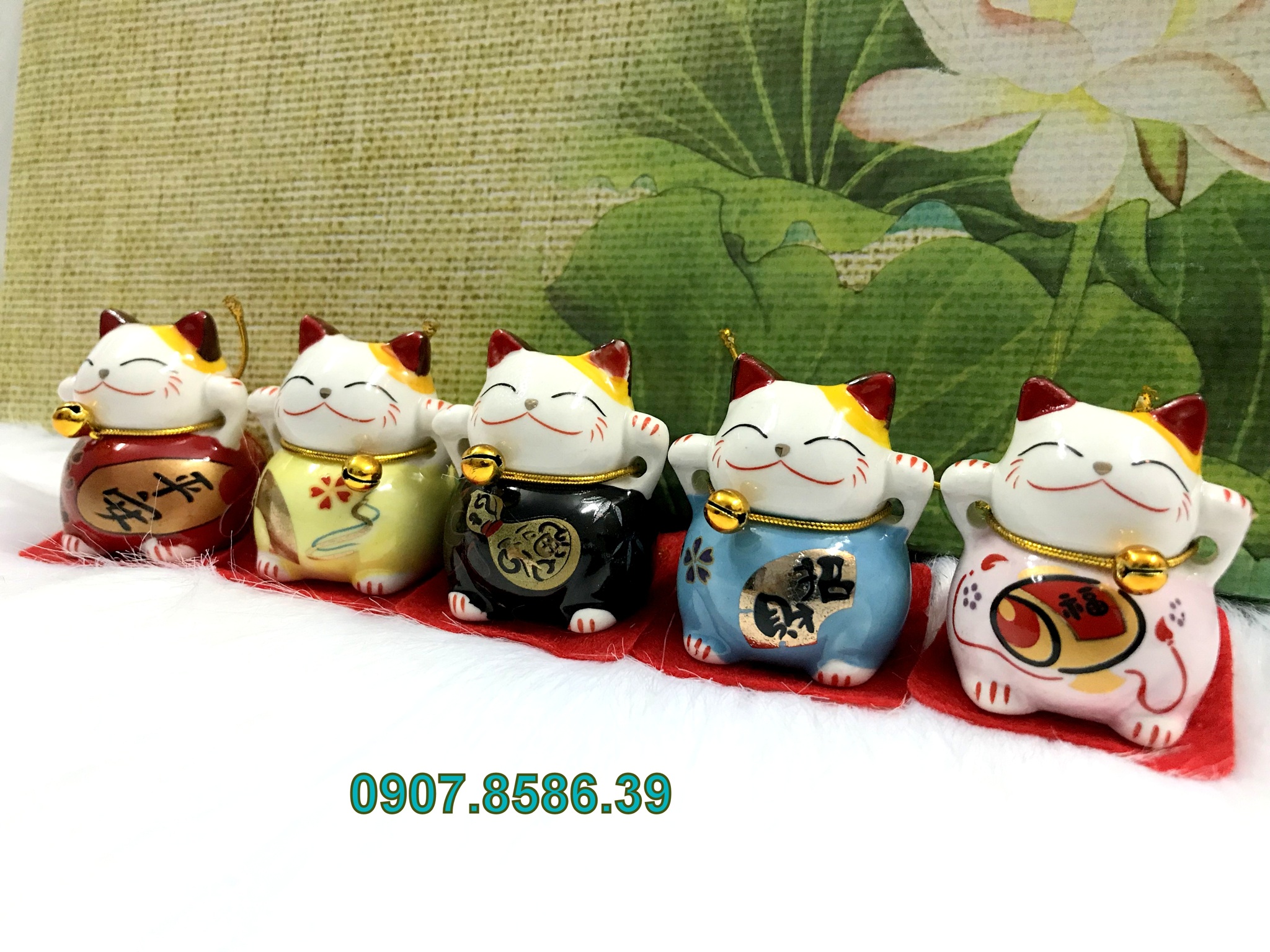 [HCM]Bộ 5 Mèo Sứ Thần Tài Maneki Neko Nhật Bản