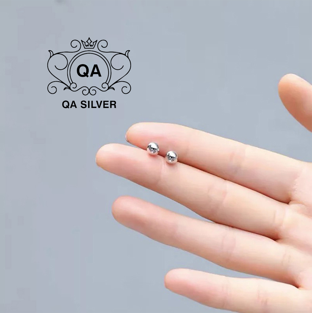 Bông tai bạc 925 bi nụ tròn khuyên nam nữ trơn tối giản S925 BASIC QA SILVER Earrings EA170508