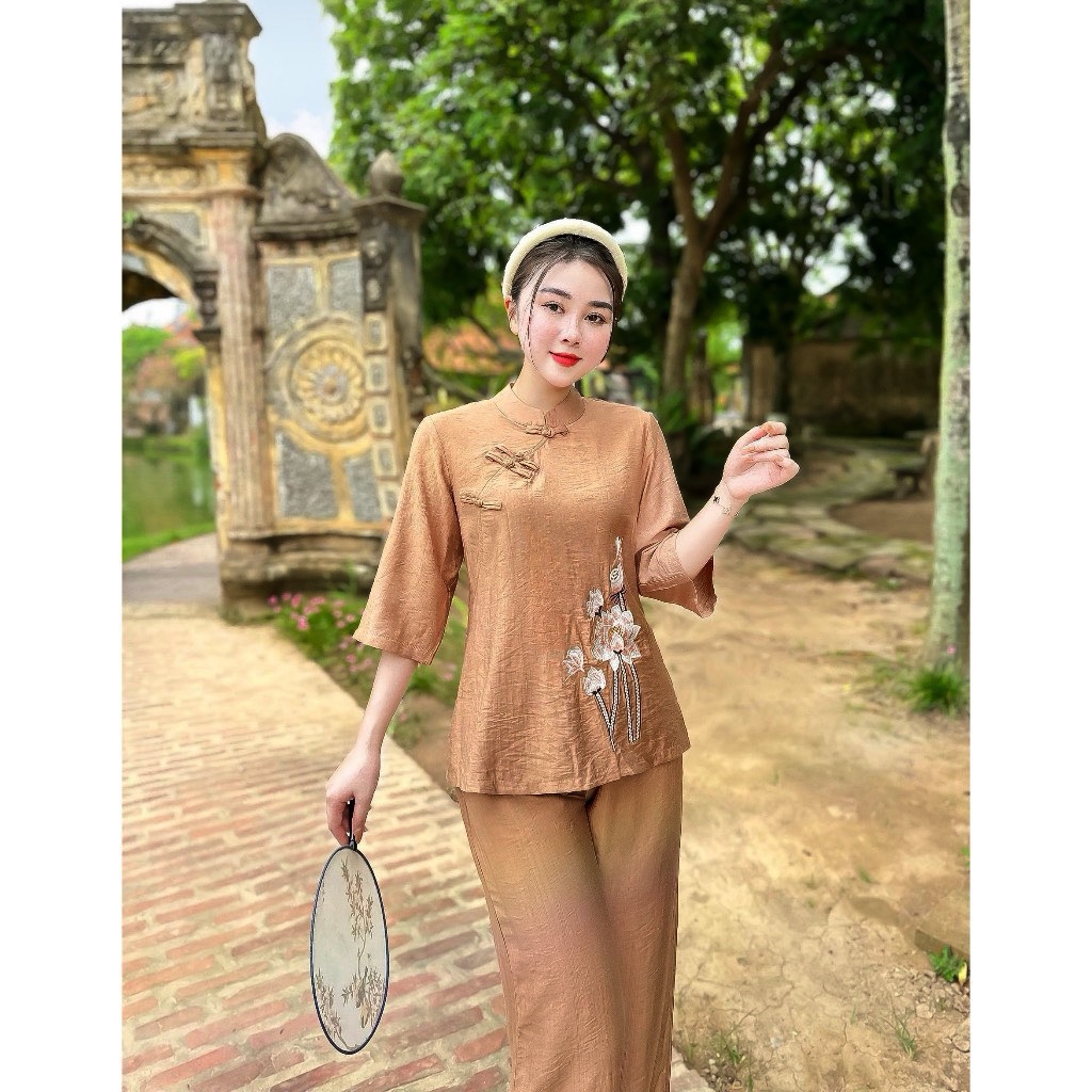 Đồ lam đi chùa # bộ chéo hoa lan# quần áo nữ