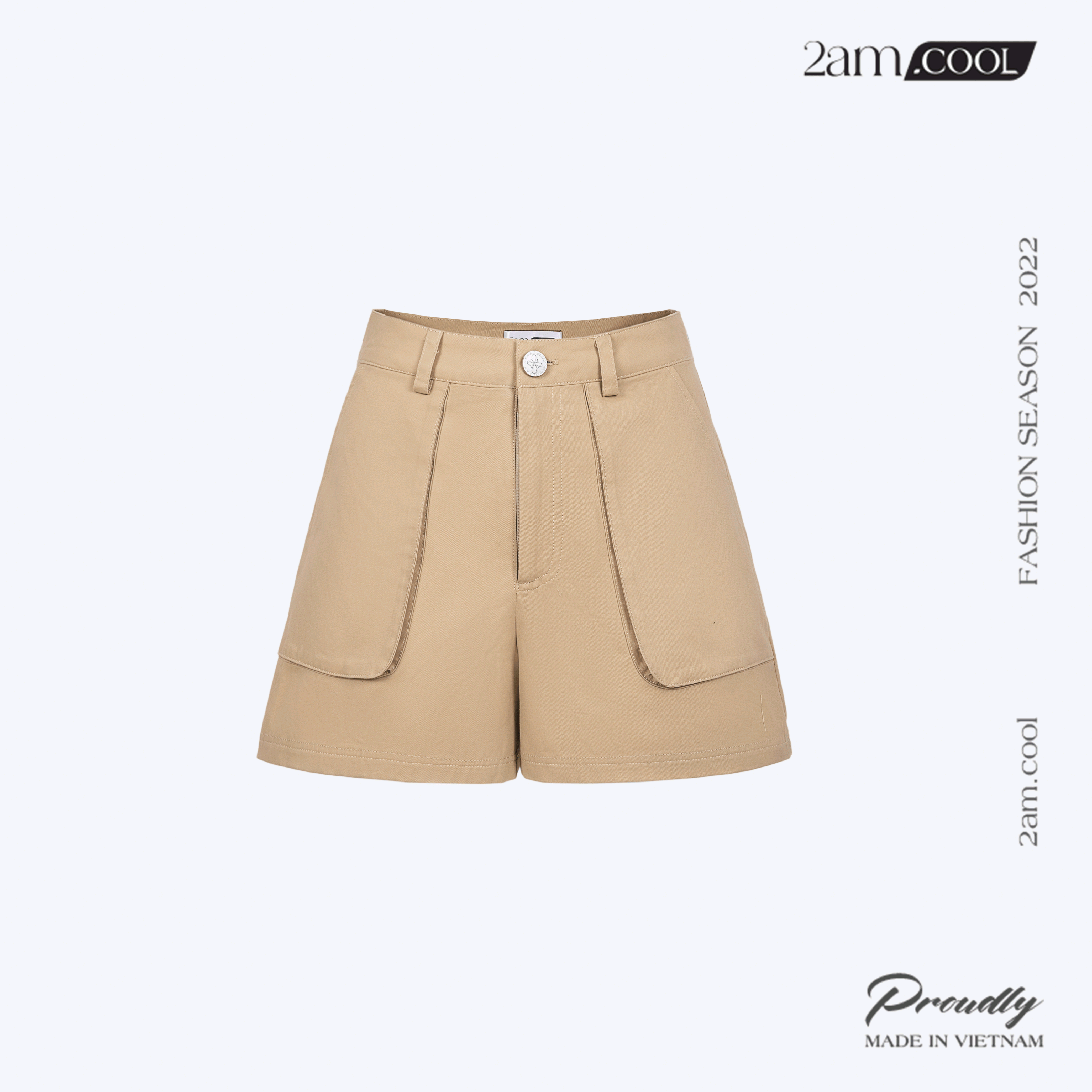 Quần Short Nữ Kiểu Basic Cạp Cao Chất Liệu Kaki Dày Dặn 2AM