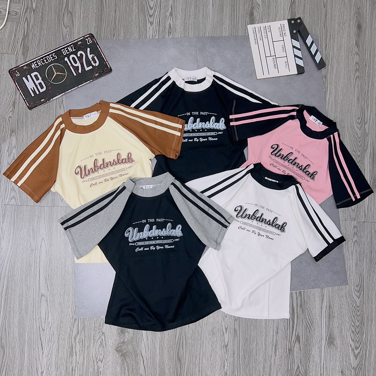 Áo thun dáng ôm nhẹ babytee sọc vai tay phối ( mã Unbd )