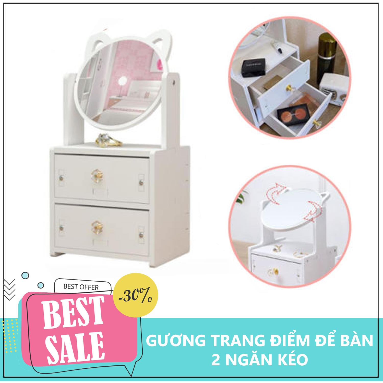 Kệ đựng mỹ phẩm - Kệ Mỹ Phẩm Loại To, Kệ Mỹ Phẩm Đa Năng Có Ngăn Kéo - Tủ để mỹ phẩm trang điểm có gương - tủ gỗ để đồ trang điểm trang sức hình mèo 2 ngăn kéo (Chọn phân loại)