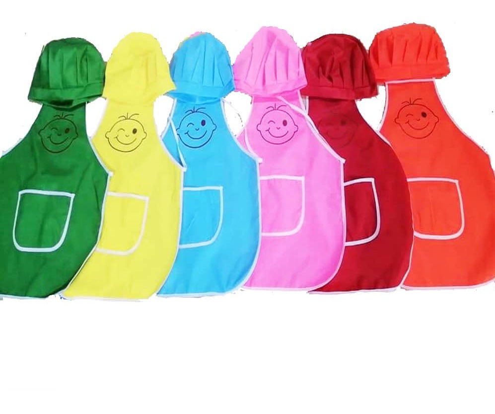 Bộ tạp dề và mũ cho bé và cô giáo mầm non loại đẹp có in hình (1 bộ)