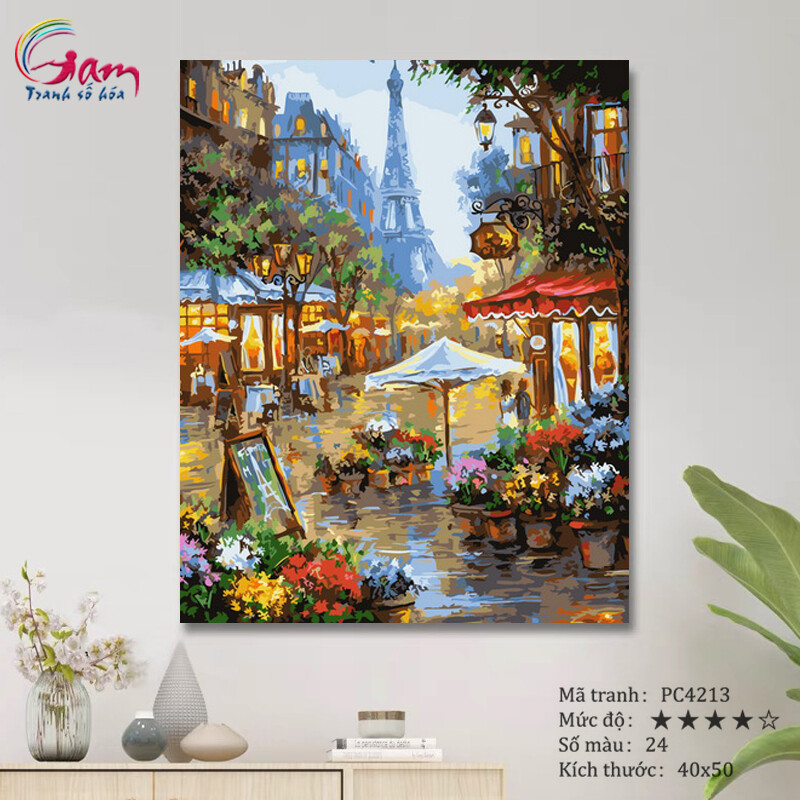 Tranh trang trí treo tường sơn dầu tự tô Gam phong cảnh Châu Âu tháp Eiifel PC4213