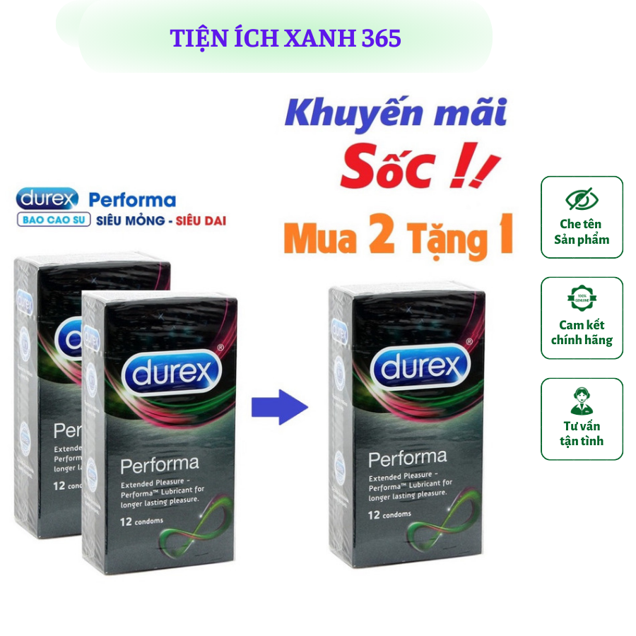 [Mua 2 Tặng 1] BCS  Durex Performa Chính Hãng - Hộp 12 cái