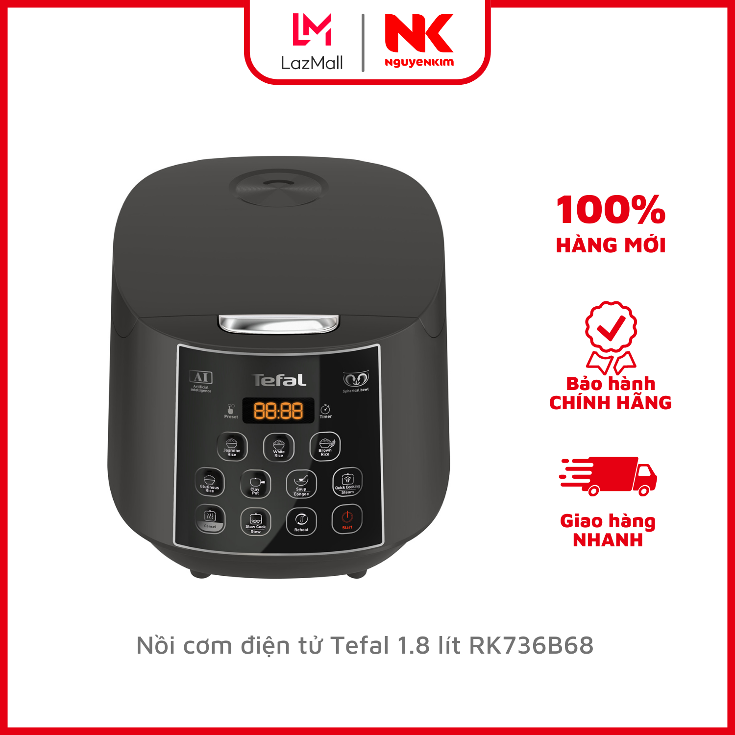 Nồi cơm điện tử tefal 1.8 lít rk736b68