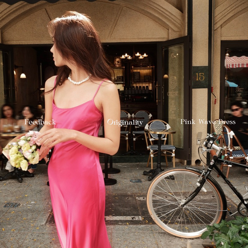 ORIGINALITY - ĐẦM DÀI HAI DÂY VẢI LỤA - PINK WAVE DRESS
