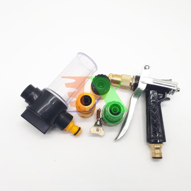 Bộ vòi xịt nước tưới cây, Rửa xe BTD-5204 vòi đồng 5 trong 1 kèm bình xà phòng, xà bông