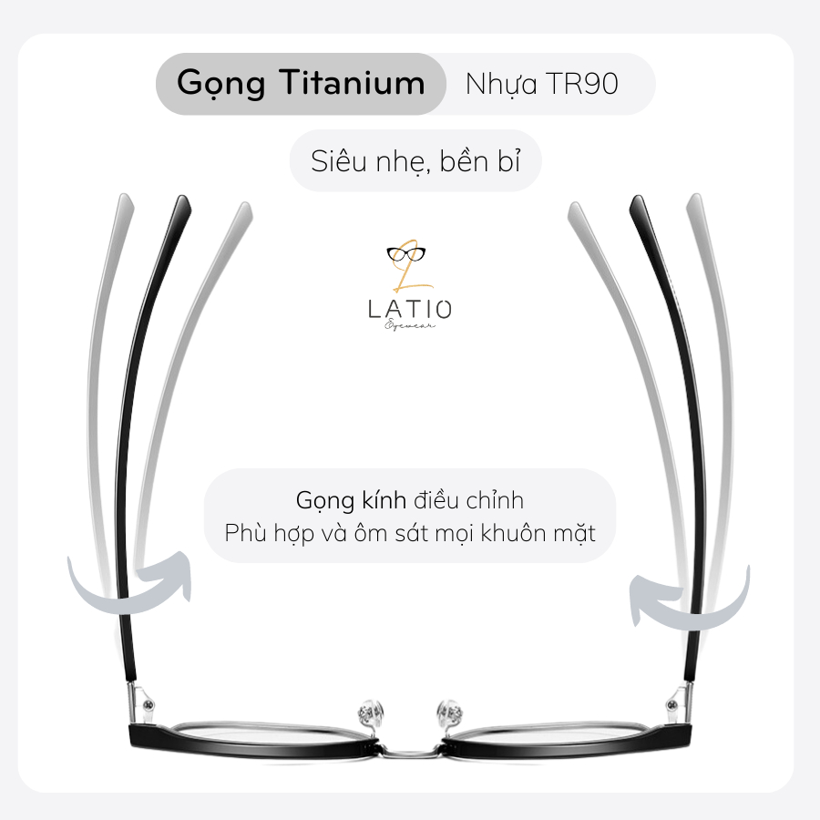Gọng kính cận nam nữ LATIO, mắt kính gọng vuông tròn kim loại thời trang cao cấp chống ánh sáng xanh chống tia UV - KM66