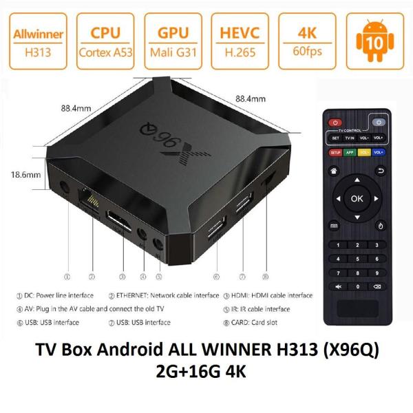 Thiết bị chuyển đổi TV thường thành Smart TV X96Q Android 10.0 Allwinner H313 lõi tứ 4k 2.4g hỗ trợ Wifi/Netflix/Youtube