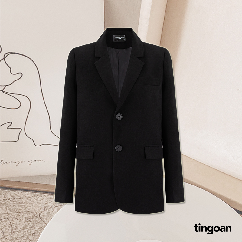 Tingoan® - áo khoăc blazer dáng xuông 2 cúc đen you know me blazer/bl