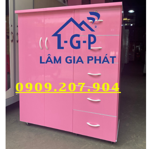 Tủ nhựa 2 cánh 5 hộc kéo full hồng cho mẹ và bé