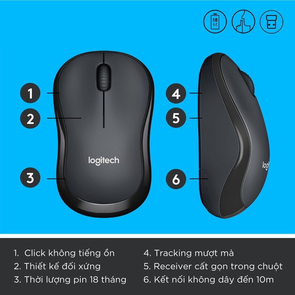 Chuột Không Dây Logitech M221 Silent ( không tiếng ồn ) - Hàng  bảo hành 36 tháng