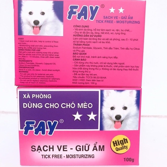 Xà phòng tắm trị ve, bọ chét, dưỡng lông cho chó mèo - Fay 2 sao 100g Hồng