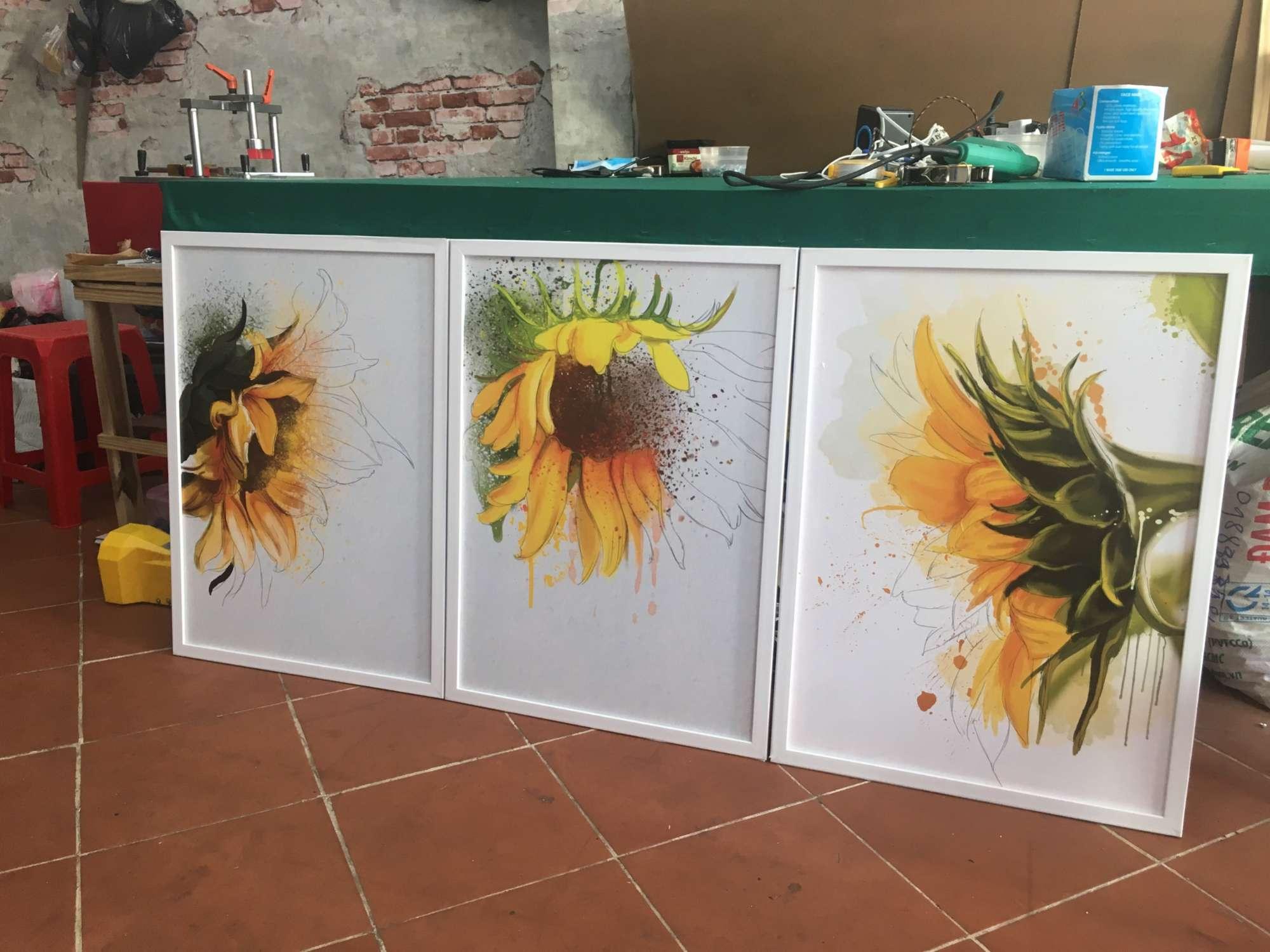 [HCM]Bộ 3 tranh canvas hoa hướng dương