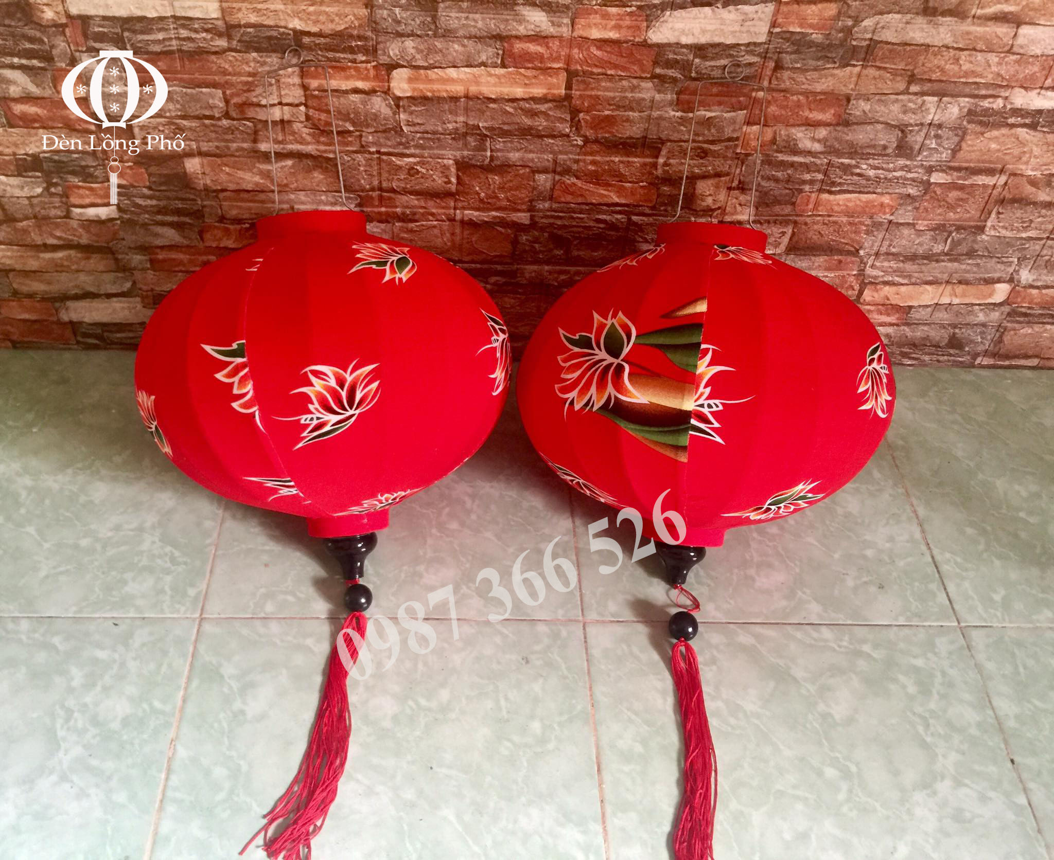 Đèn lồng Hội An vải lanh hoa - size 35 cm