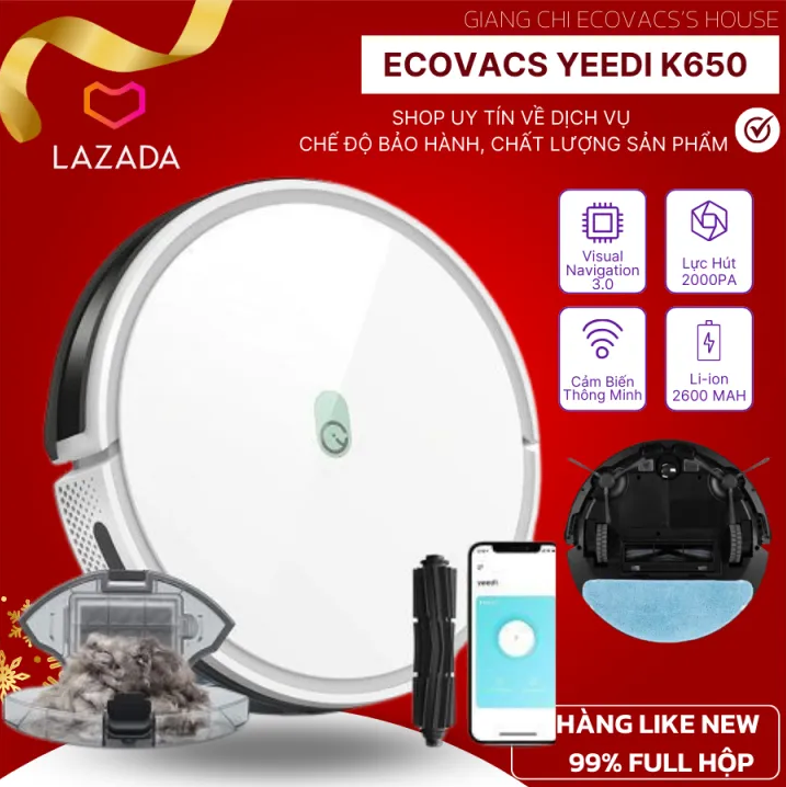 [Trả góp 0%] Robot hút bụi lau nhà Ecovacs YEEDI K650 - Hàng Trưng Bày 99% - Pin khủng 2600 - Lực Hút 2000PA - Đặt lịch làm việc tự động - BẢO HÀNH 12 THÁNG