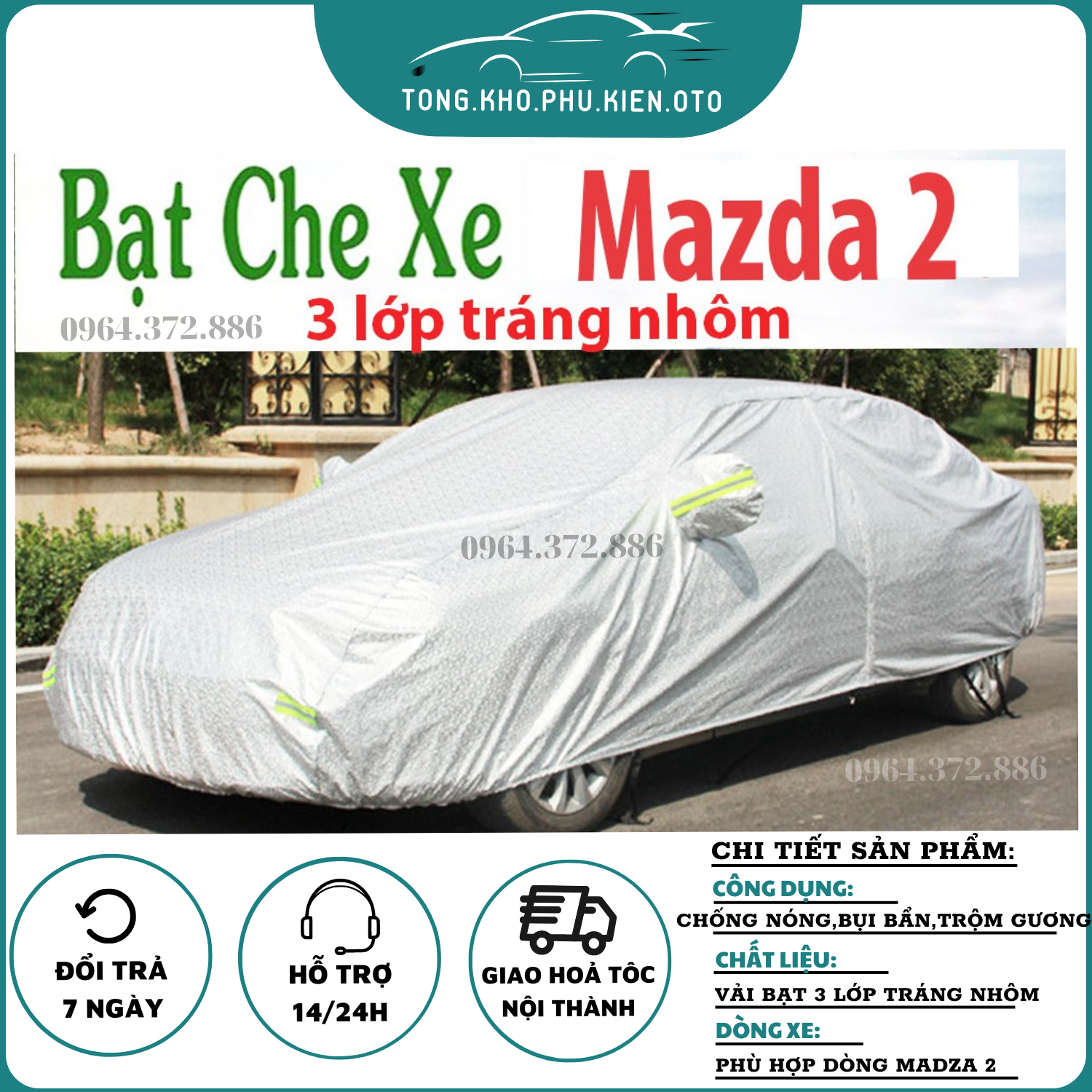Bạt che phủ xe mazda 2 cao cấp - size 3m