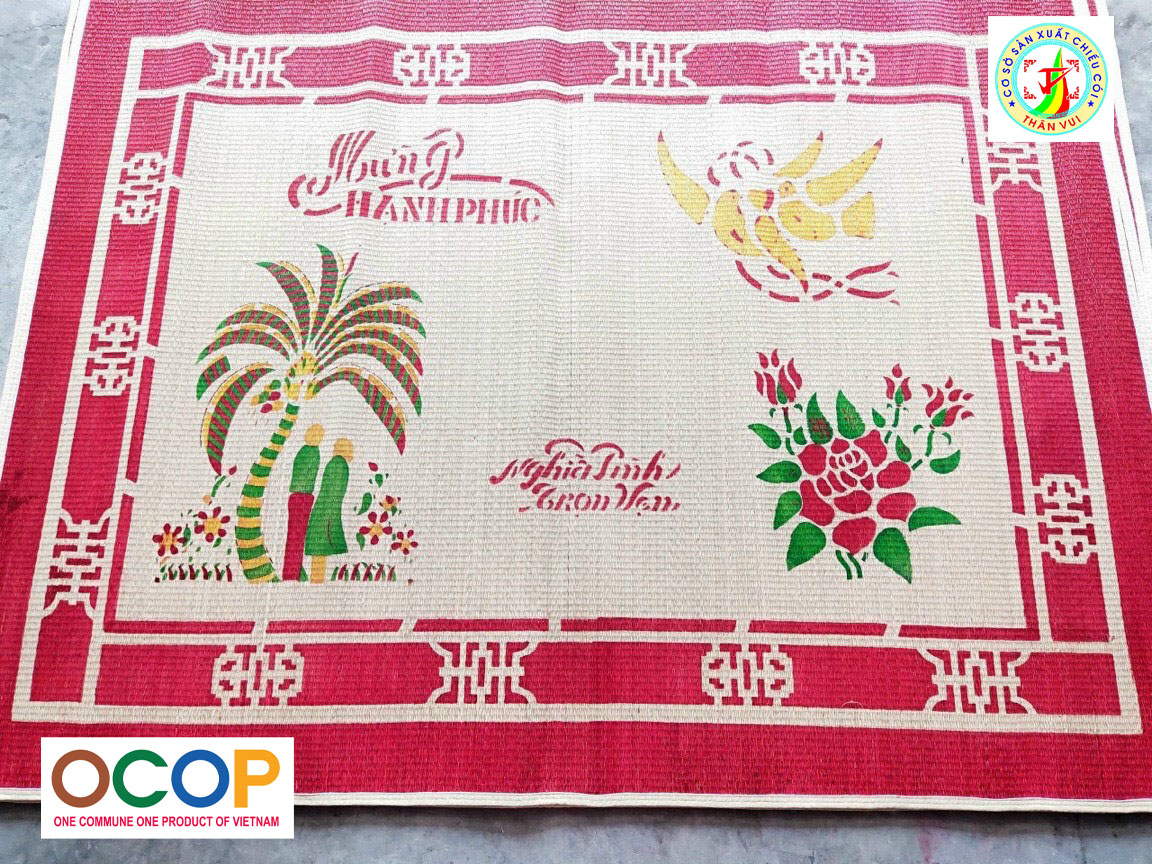 Chiếu Cói In Dừa  - Chiếu Cói Thái Bình Kích Thước 2mx2m2