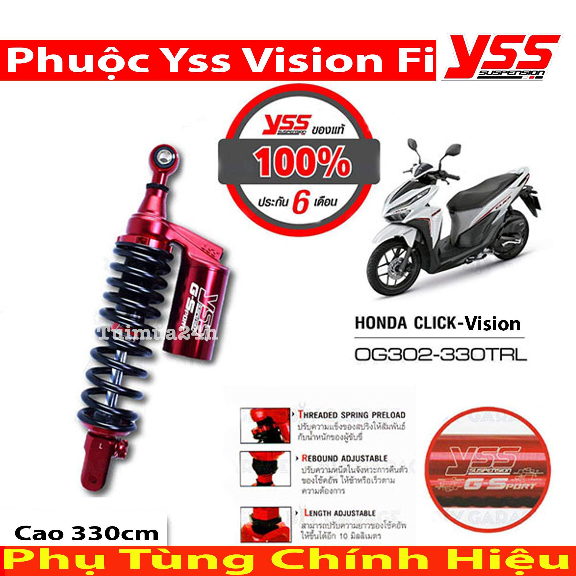 [HCM]Phuộc YSS Bình Dầu Đỏ G-SPORT Click / Vario / Vision / Lead