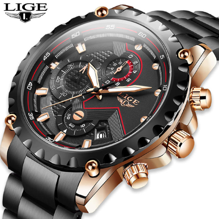 LIGE Đồng Hồ Nam Thể Thao Sang Trọng Đồng Hồ Đeo Tay Thạch Anh Mặt Kim Chống Nước Bằng Thép Không Gỉ Thời Trang
