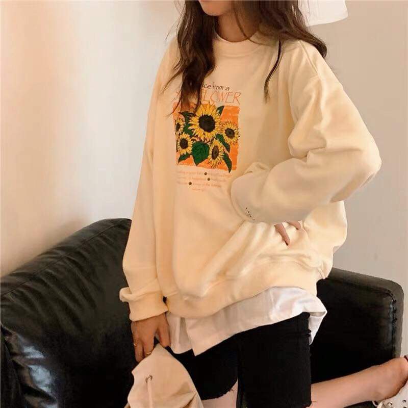 [HCM]Áo sweater nữ áo tròng đầu  áo hoodie nữ  áo thun nữ chất nỉ ngoại nữ màu kem