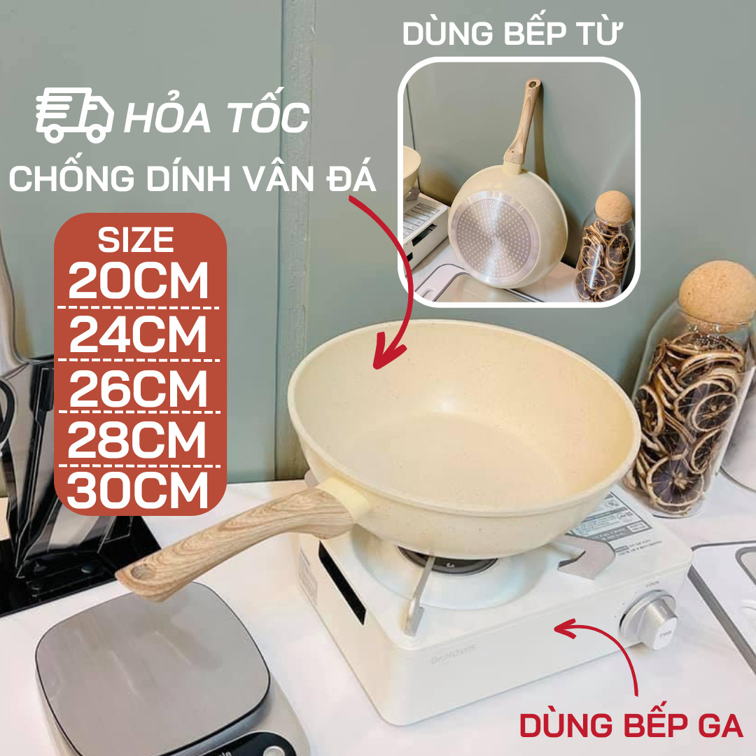 Chảo chống dính bếp từ, Chảo Nhật chống dính dùng cho mọi loại bếp - Chảo vân đá chống dính bếp điện bếp từ