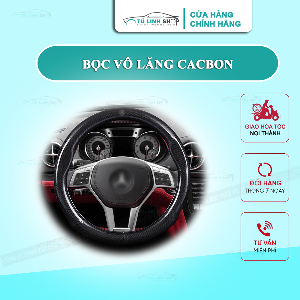 Bọc vô lăng Cacbon cao cấp gắn logo các hãng xe